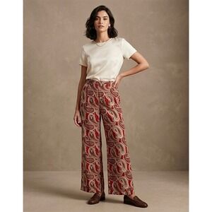 Ralph Lauren Vintage Red Paisley Wide Leg Rayon Trousers Pants Size 12 Boho